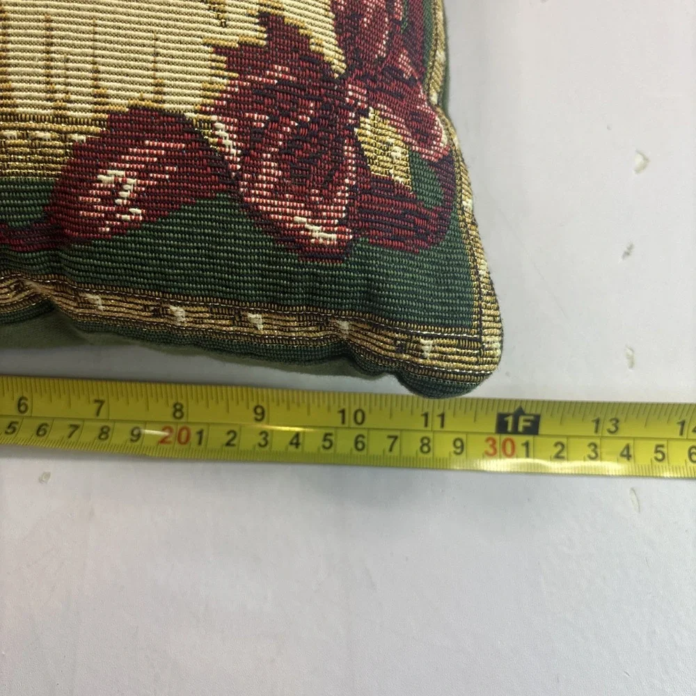 Vintage Christmas‎ Tapestry Throw Accent Pillow Gold Green Back 15x11